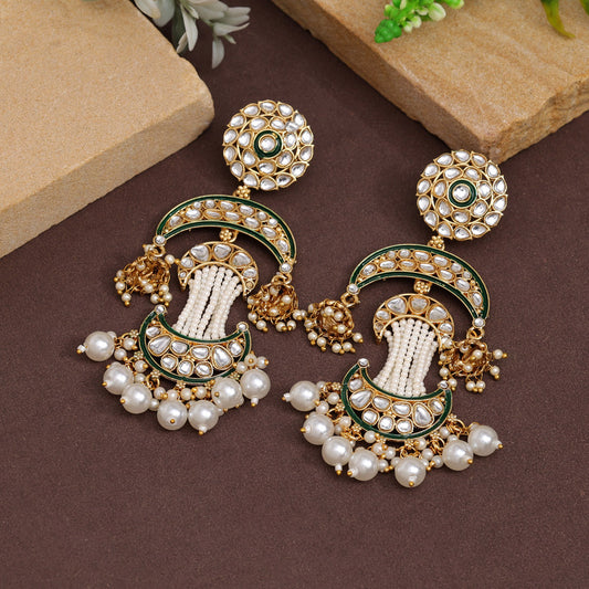 White Color Kundan Earrings (KDE923WHT) - preyans.com