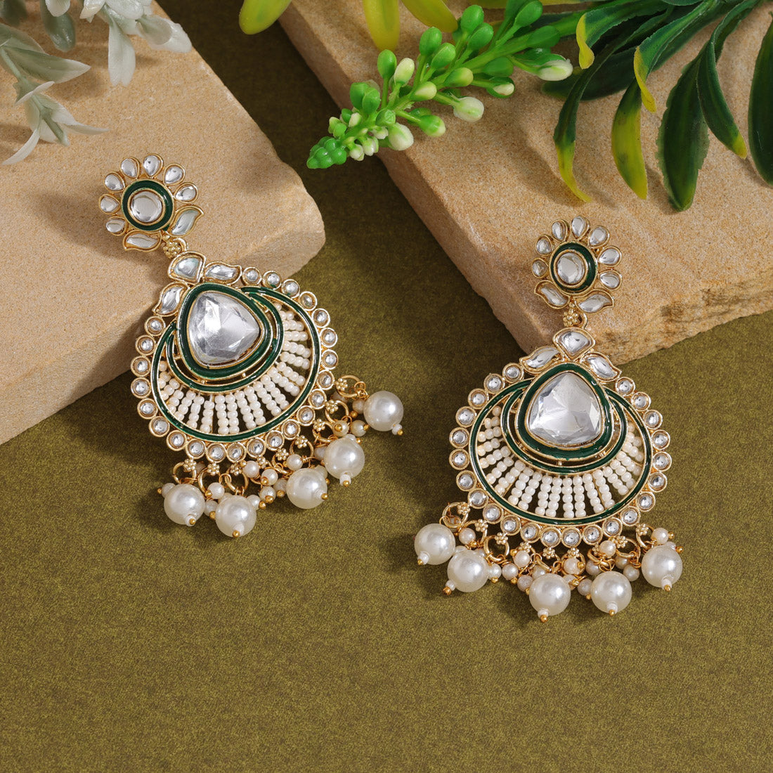 White Color Kundan Earrings (KDE924WHT) - preyans.com