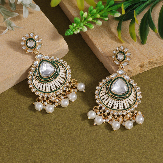 White Color Kundan Earrings (KDE924WHT) - preyans.com