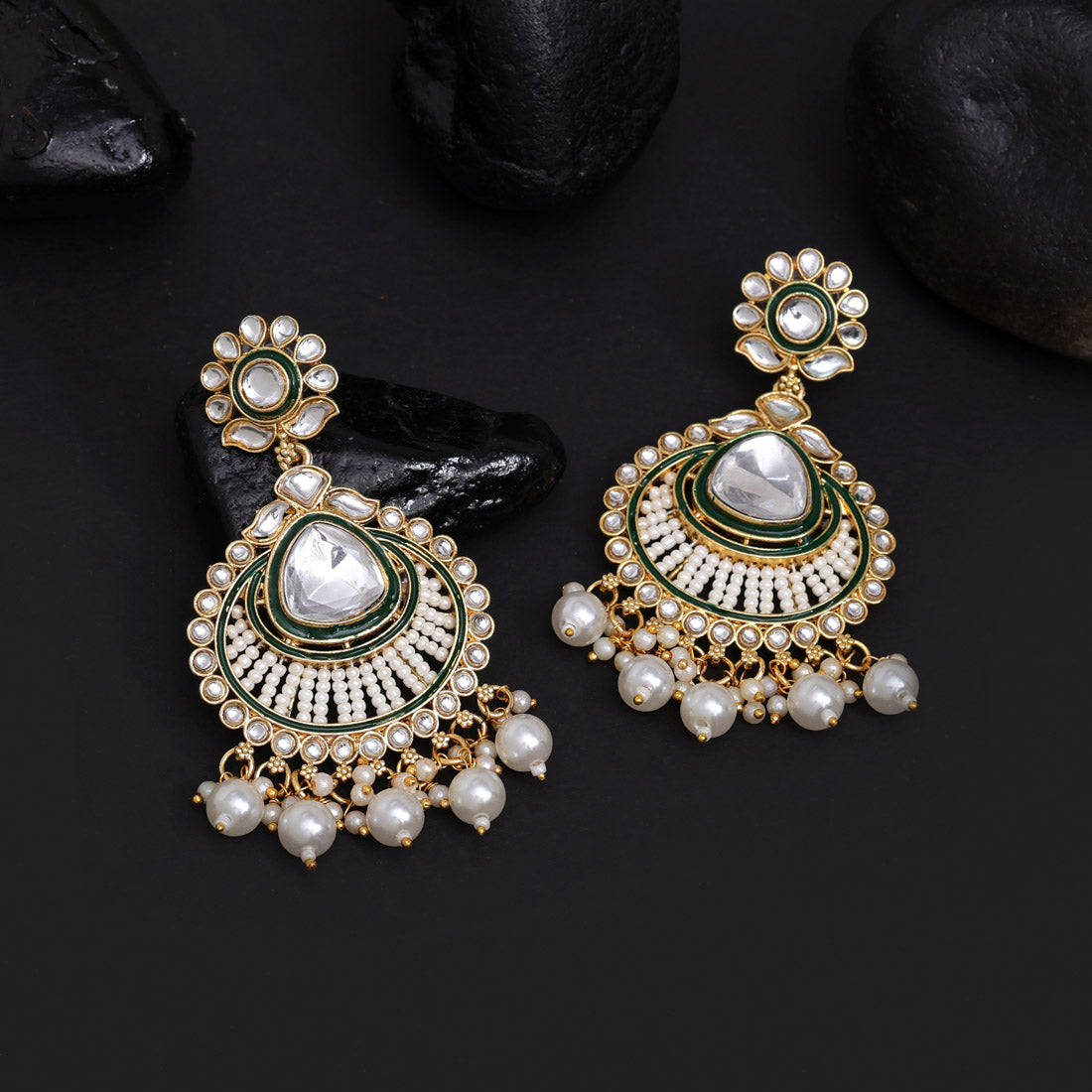 White Color Kundan Earrings (KDE924WHT) - preyans.com