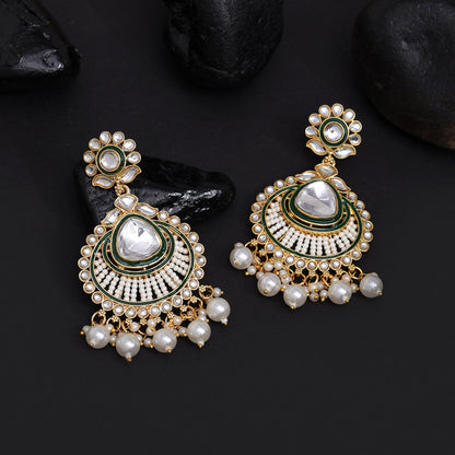 White Color Kundan Earrings (KDE924WHT) - preyans.com