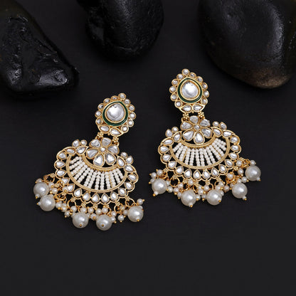 White Color Kundan Earrings (KDE925WHT) - preyans.com