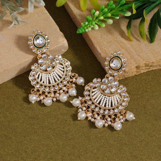 White Color Kundan Earrings (KDE925WHT) - preyans.com