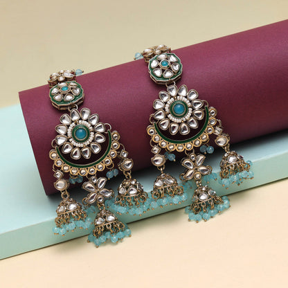 Sky Blue Color Kundan Earrings (KDE926SBLU) - preyans.com