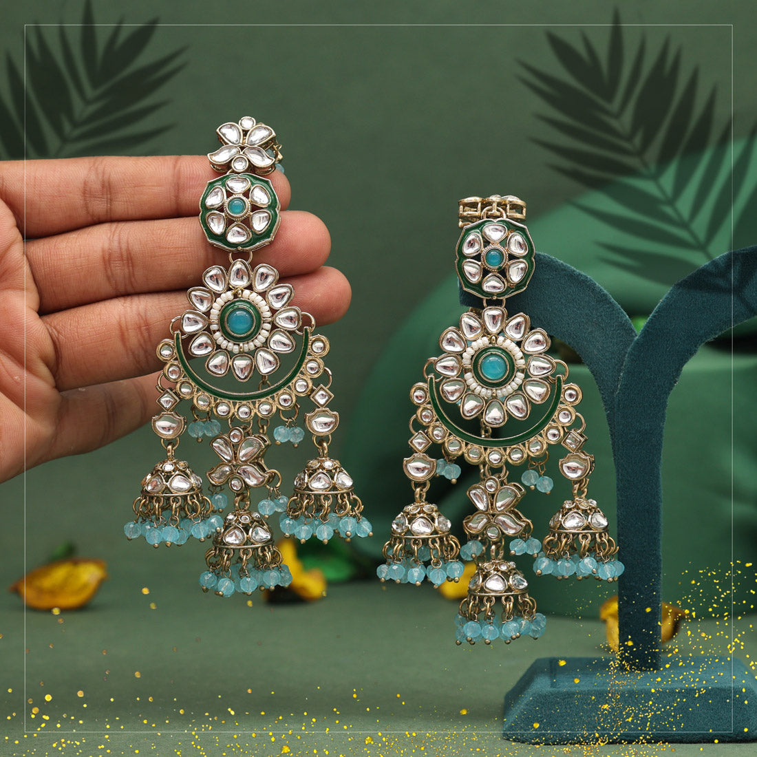 Sky Blue Color Kundan Earrings (KDE926SBLU) - preyans.com