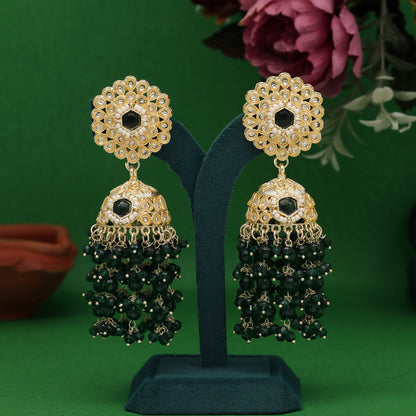 Green Color Kundan Earrings (KDE929GRN) - preyans.com