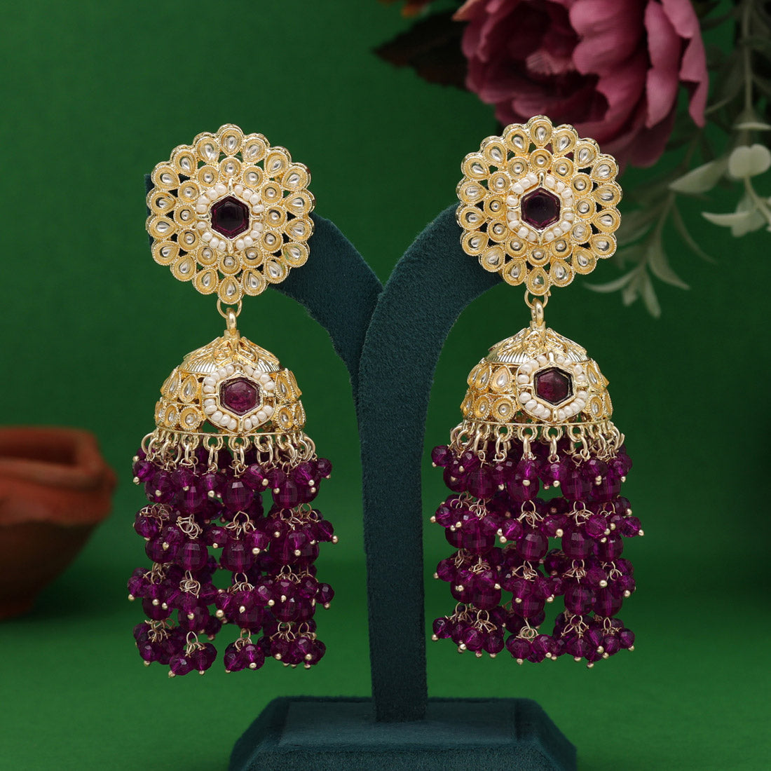 Purple Color Kundan Earrings (KDE929PRP) - preyans.com