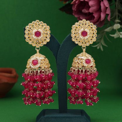 Rani Color Kundan Earrings (KDE929RNI) - preyans.com