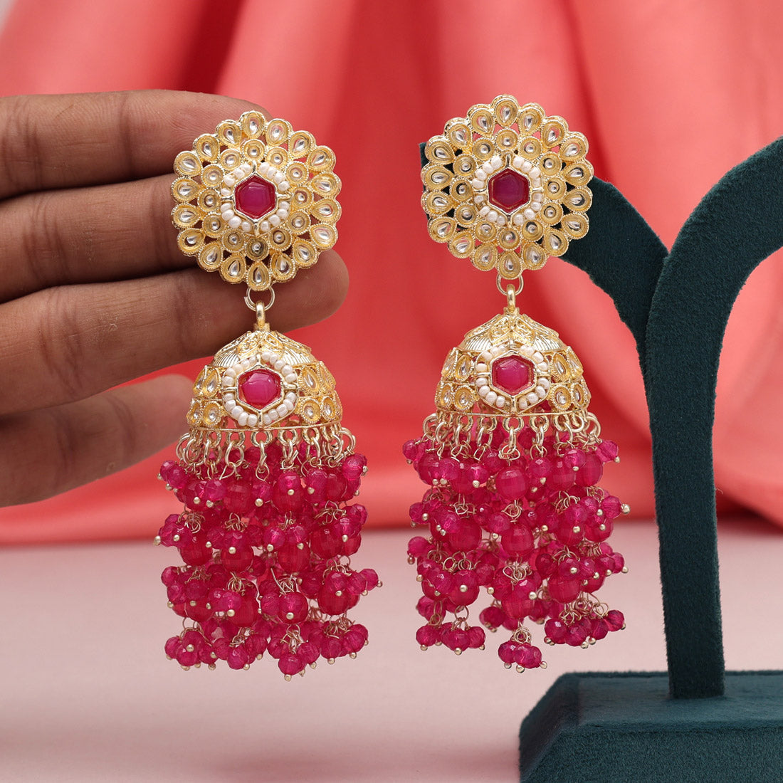 Rani Color Kundan Earrings (KDE929RNI) - preyans.com