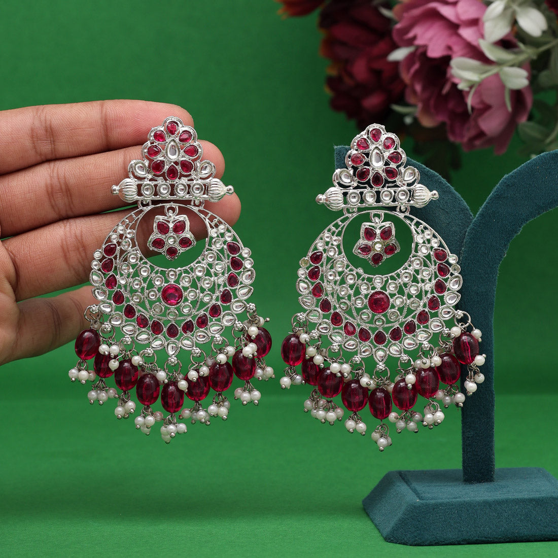 Rani Color Kundan Earrings (KDE930RNI) - preyans.com