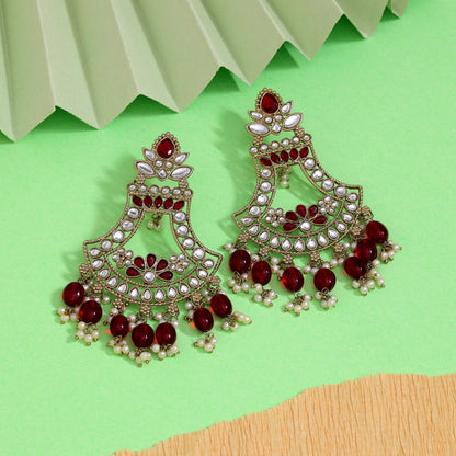 Maroon Color Kundan Earrings (KDE937MRN) - preyans.com