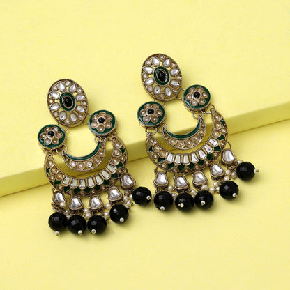 Black Color Kundan Earrings (KDE938BLK) - preyans.com