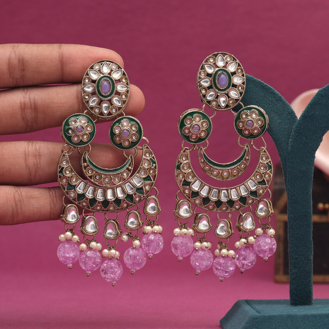 Light Purple Color Kundan Earrings (KDE938LPRP) - preyans.com