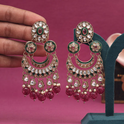 Magenta Color Kundan Earrings (KDE938MNT) - preyans.com