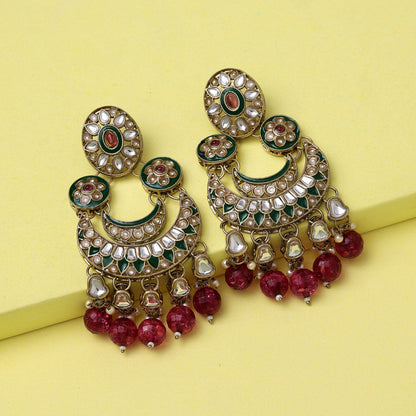 Magenta Color Kundan Earrings (KDE938MNT) - preyans.com