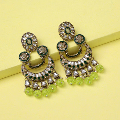 Parrot Green Color Kundan Earrings (KDE938PGRN) - preyans.com