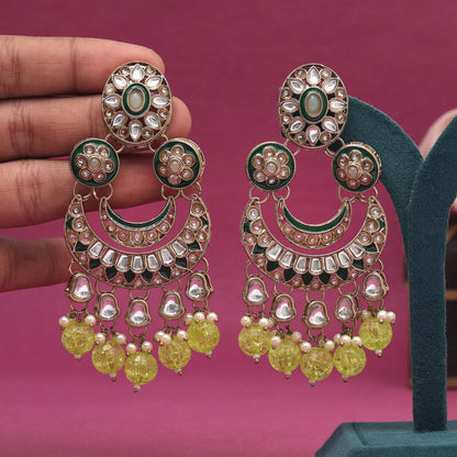 Parrot Green Color Kundan Earrings (KDE938PGRN) - preyans.com