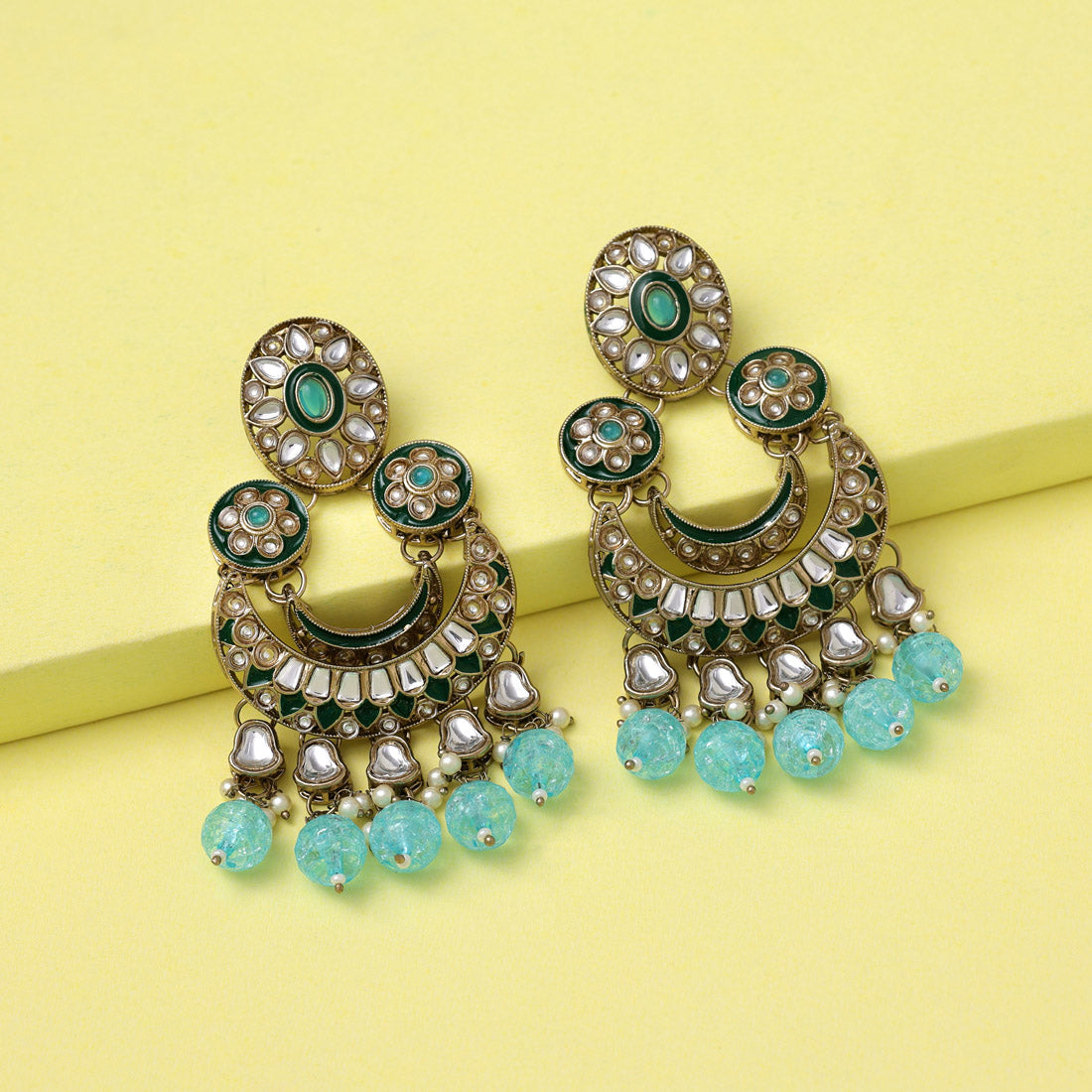 Sky Blue Color Kundan Earrings (KDE938SBLU) - preyans.com