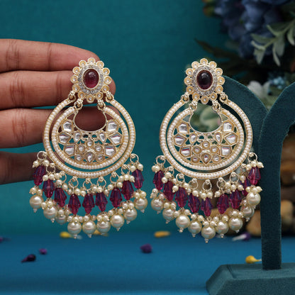 Magenta Color Kundan Earrings (KDE939MNT) - preyans.com