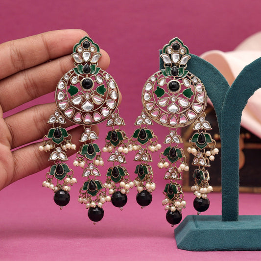 Black Color Kundan Earrings (KDE941BLK) - preyans.com