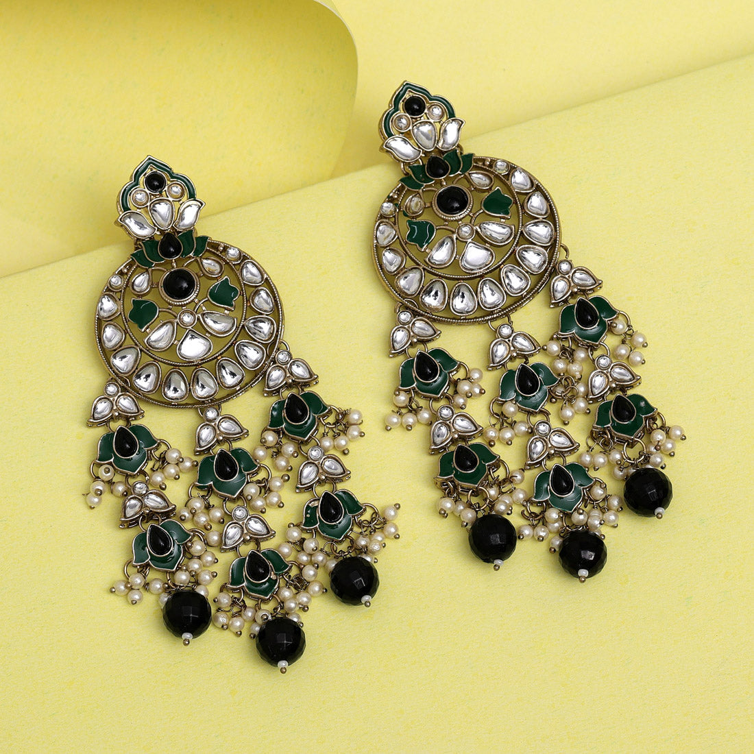 Black Color Kundan Earrings (KDE941BLK) - preyans.com