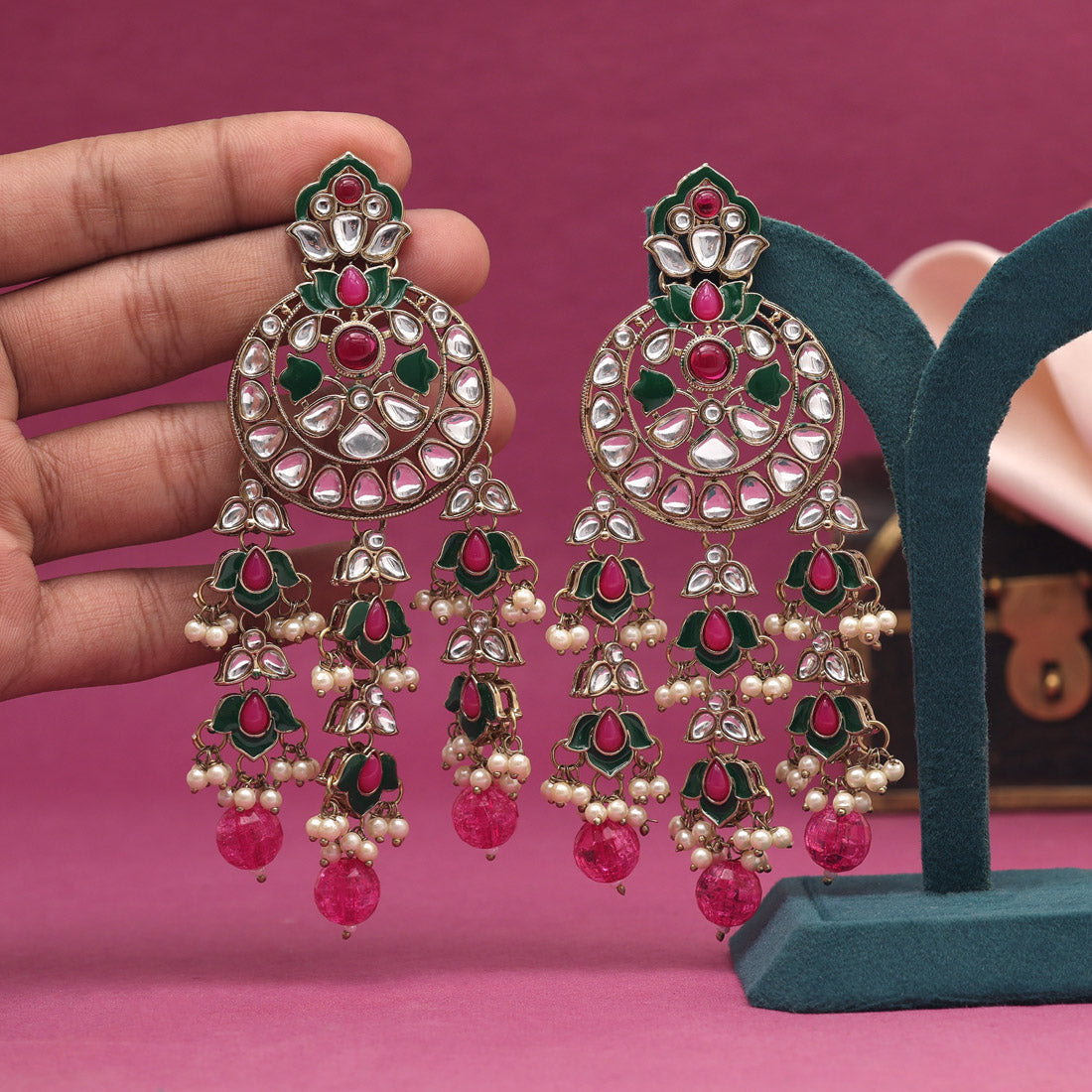 Rani Color Kundan Earrings (KDE941RNI) - preyans.com