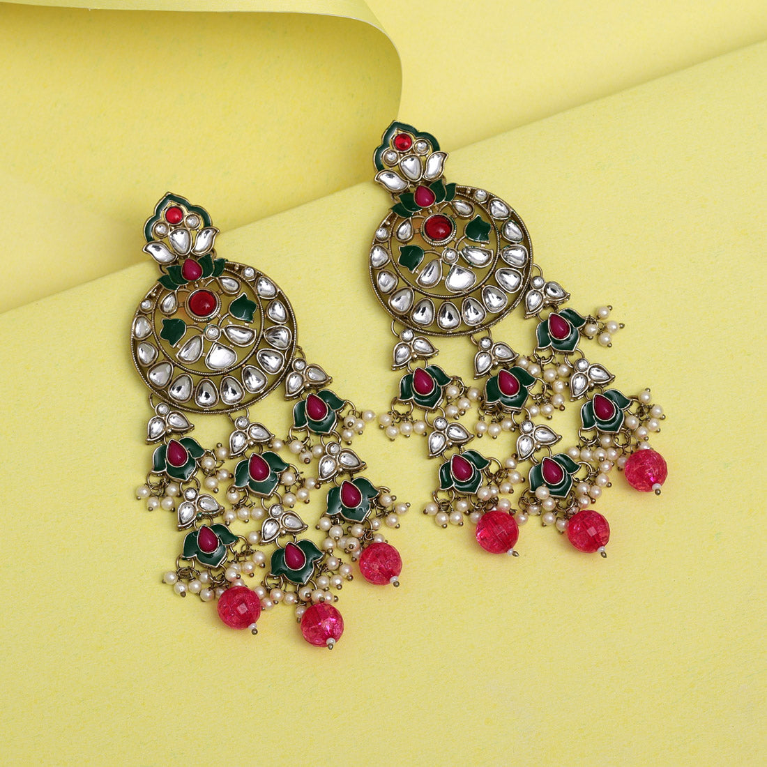 Rani Color Kundan Earrings (KDE941RNI) - preyans.com