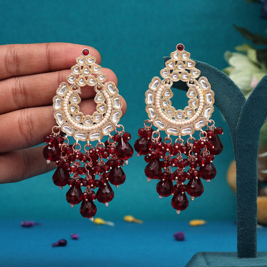 Maroon Color Kundan Earrings (KDE942MRN) - preyans.com