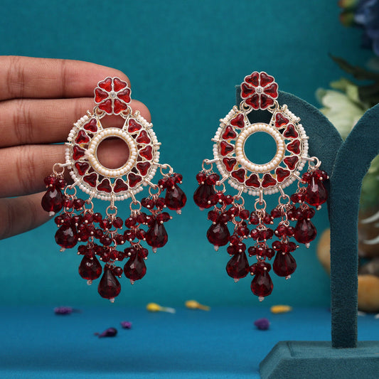 Maroon Color Kundan Earrings (KDE943MRN) - preyans.com