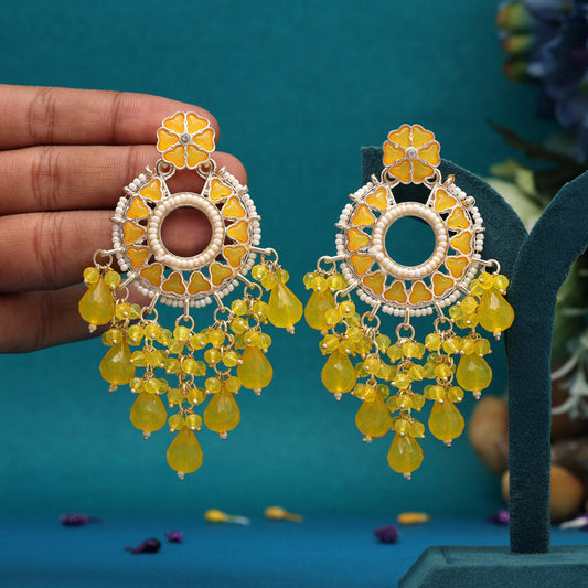 Yellow Color Kundan Earrings (KDE943YLW) - preyans.com