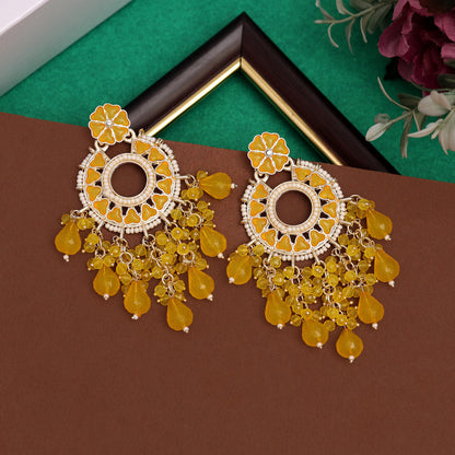 Yellow Color Kundan Earrings (KDE943YLW) - preyans.com