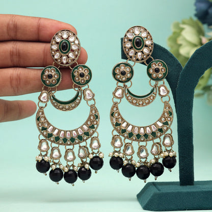 Black Color Kundan Earrings (KDE944BLK) - preyans.com