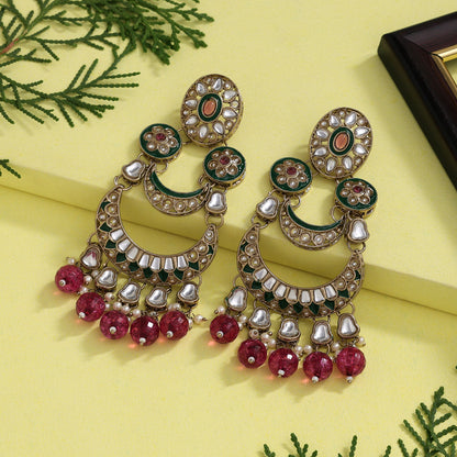 Magenta Color Kundan Earrings (KDE944MNT) - Preyans.com