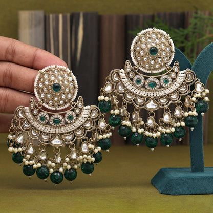 Green Color Kundan Earrings (KDE946GRN) - preyans.com