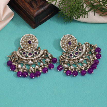 Purple Color Kundan Earrings (KDE946PRP) - preyans.com