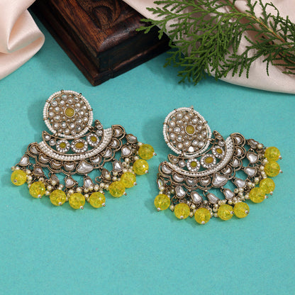 Yellow Color Kundan Earrings (KDE946YLW) - preyans.com