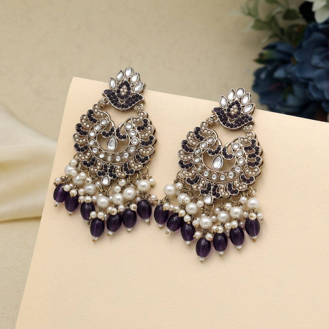 Purple Color Kundan Earrings (KDE951PRP) - preyans.com