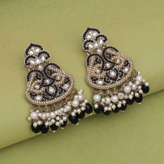 Black Color Kundan Earrings (KDE952BLK) - preyans.com