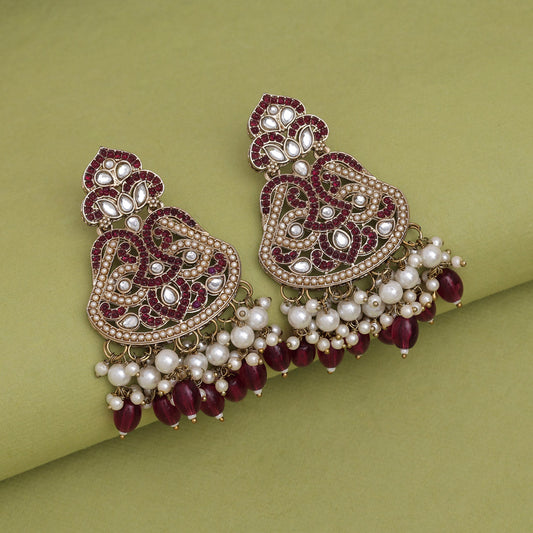 Magenta Color Kundan Earrings (KDE952MNT) - preyans.com