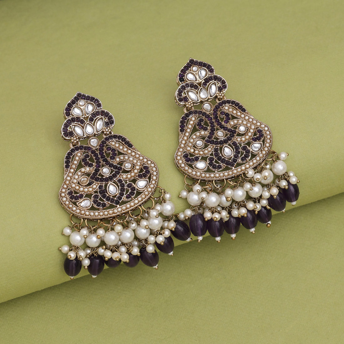 Purple Color Kundan Earrings (KDE952PRP) - preyans.com