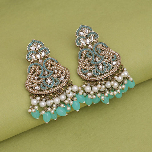 Sky Blue Color Kundan Earrings (KDE952SBLU) - preyans.com