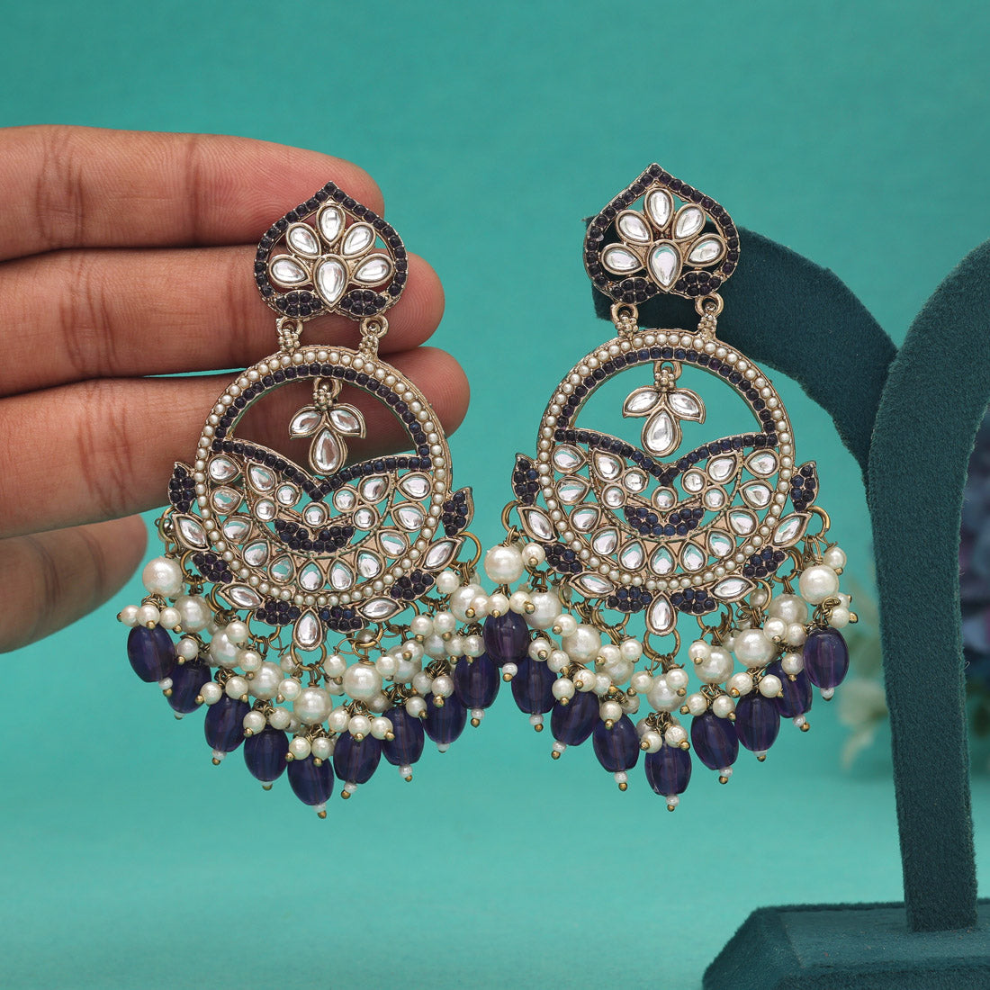 Purple Color Kundan Earrings (KDE953PRP) - preyans.com