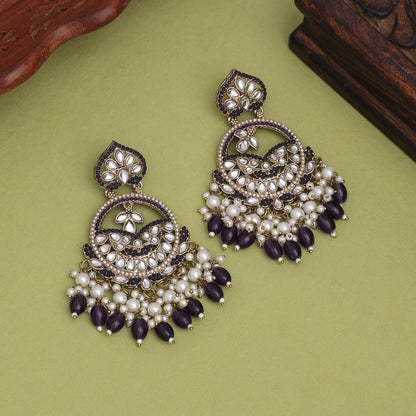 Purple Color Kundan Earrings (KDE953PRP) - preyans.com