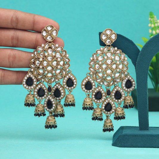 Black Color Kundan Earrings (KDE959BLK) - preyans.com