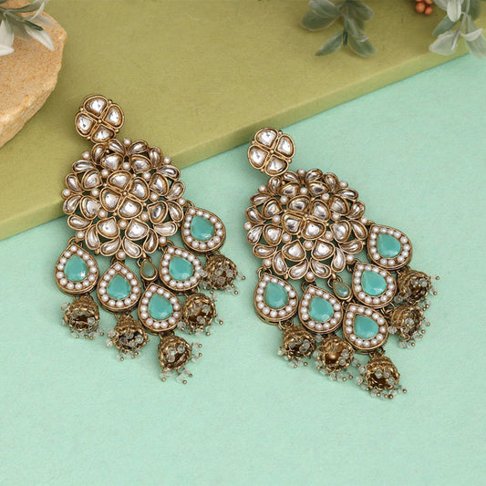 Pista Green Color Kundan Earrings (KDE959PGRN) - preyans.com