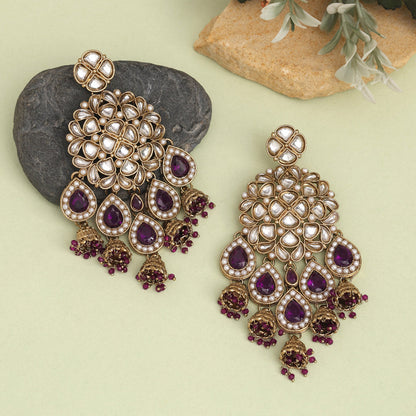 Purple Color Kundan Earrings (KDE959PRP) - preyans.com