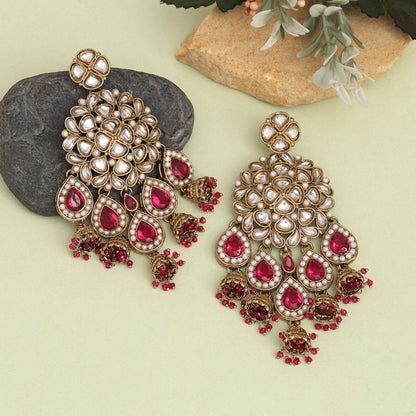 Rani Color Kundan Earrings (KDE959RNI) - preyans.com