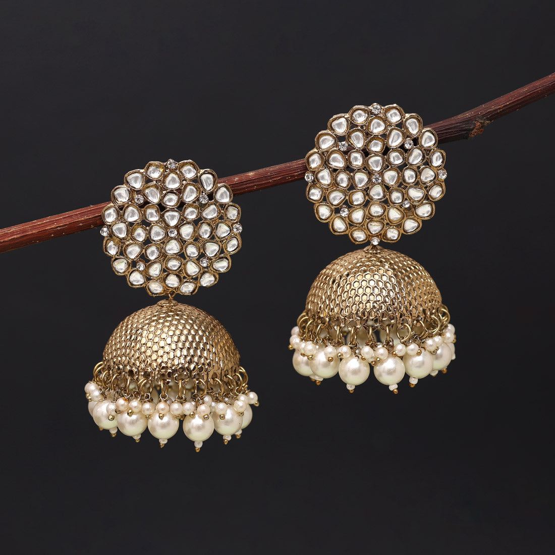 White Color Big Size Jhumka Kundan Earrings (KDE962WHT) - preyans.com