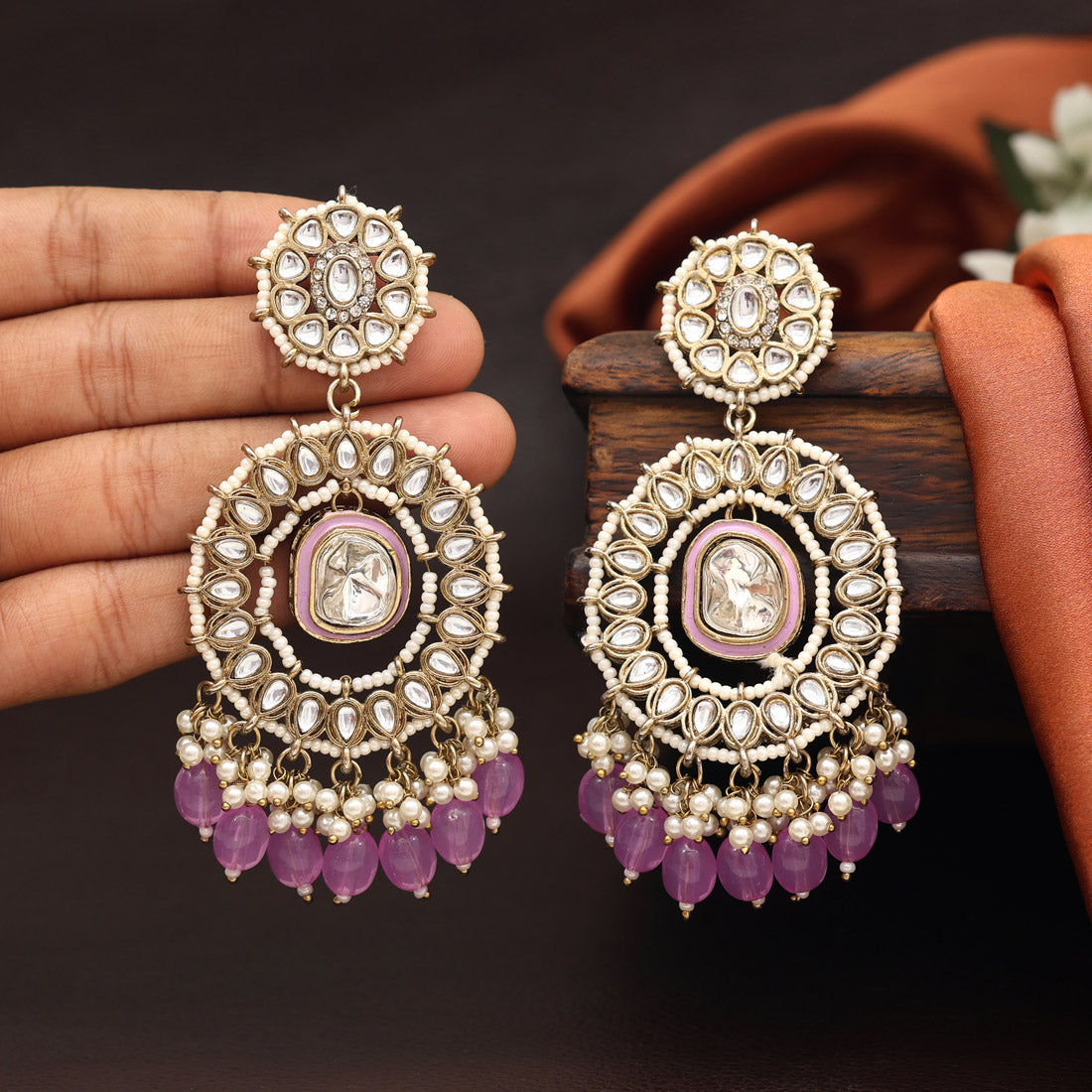 Light Purple Color Kundan Earrings (KDE963LPRP) - preyans.com