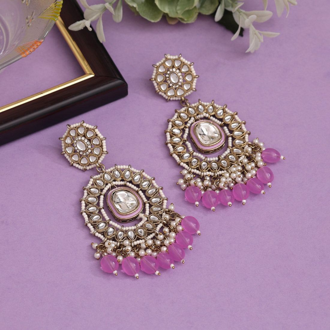 Light Purple Color Kundan Earrings (KDE963LPRP) - preyans.com